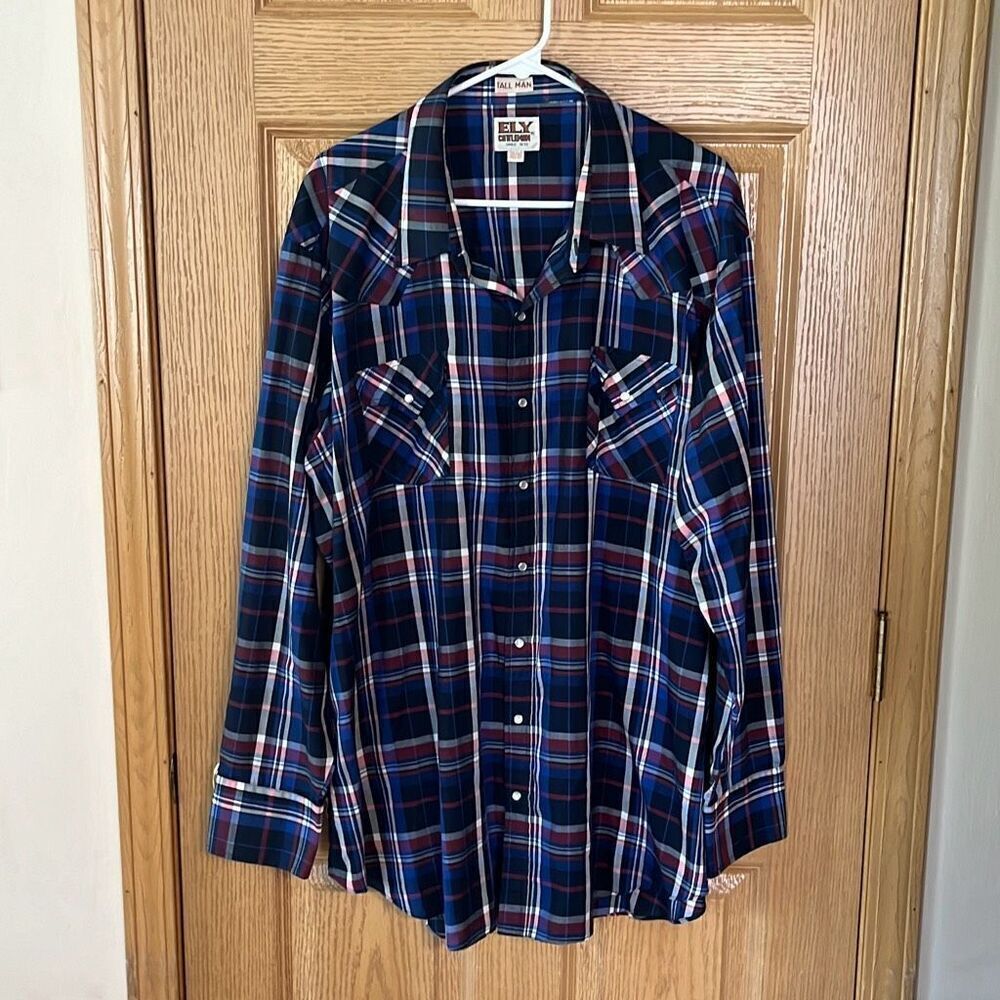 Ely Cattleman Long Sleeve Plaid Pearl Snap Shirt 3XL Tall